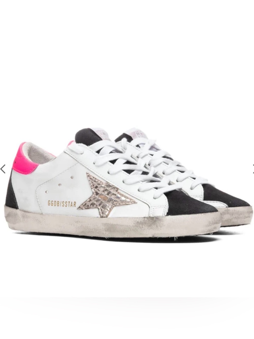 Golden Goose White Leather Low-Top Sneakers with Pink Heel and Metallic Star